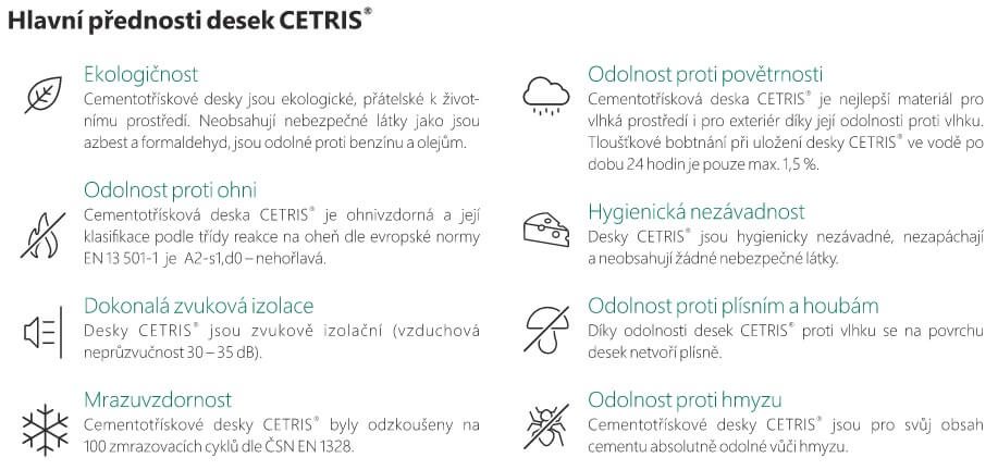 Hlavní přednosti desek CETRIS Drevo-kaplan.cz